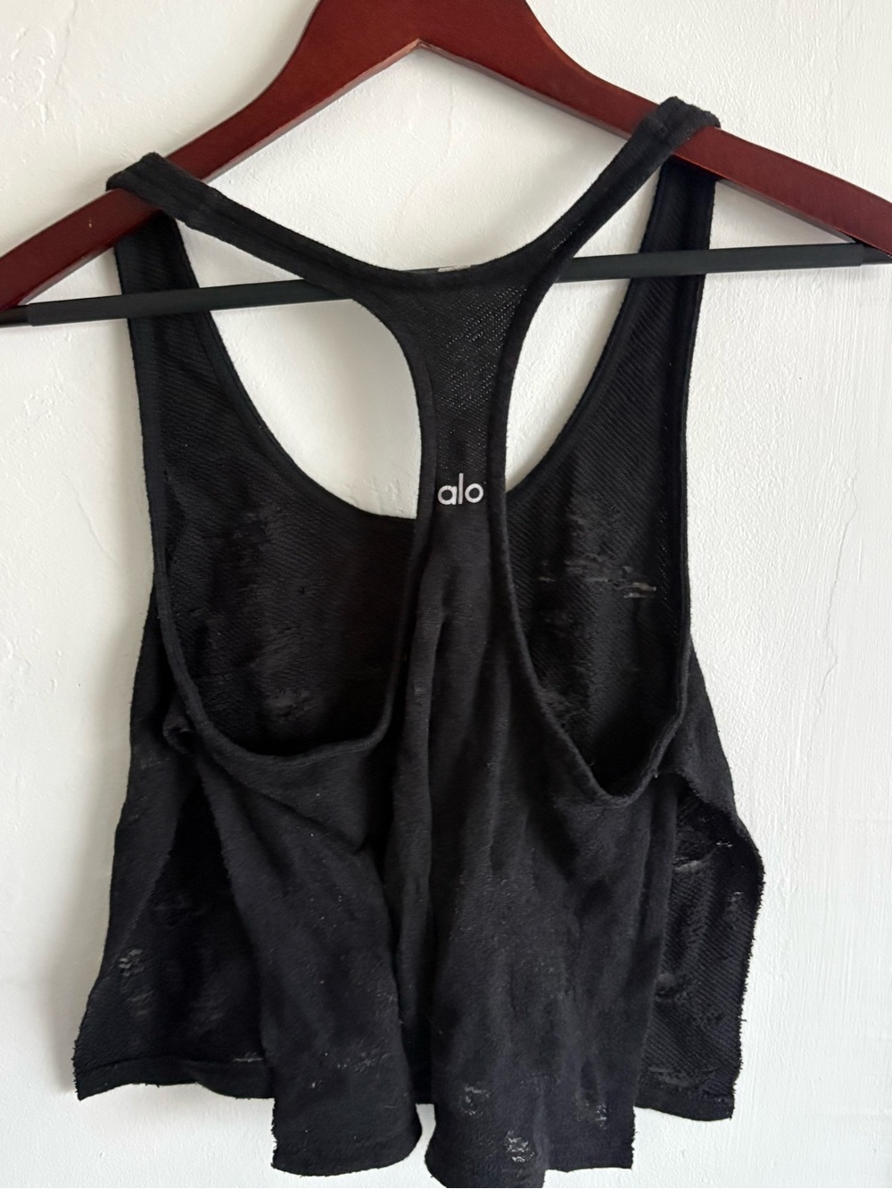 ALO Yoga Black Distressed Racerback Tank Top - Picture 2 of 2